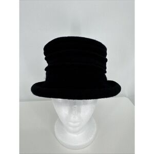 Scala Collezione 100% Wool Packable Hat Black Cloche Rolled Brim One Size